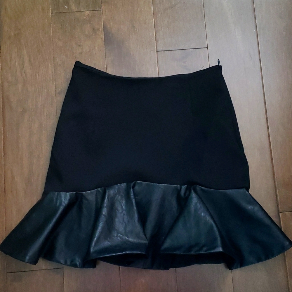 Black Mini Skirt with Vegan Leather Ruffle